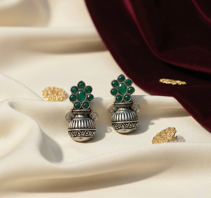 Set of 12 Oxidized Designer Stud Earrings with Folding Jewelry Box & Message Roll