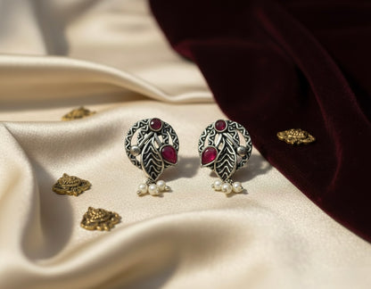 Set of 12 Oxidized Designer Stud Earrings with Folding Jewelry Box & Message Roll