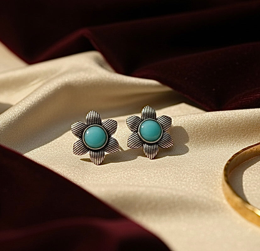 Set of 12 Oxidized Designer Stud Earrings with Folding Jewelry Box & Message Roll