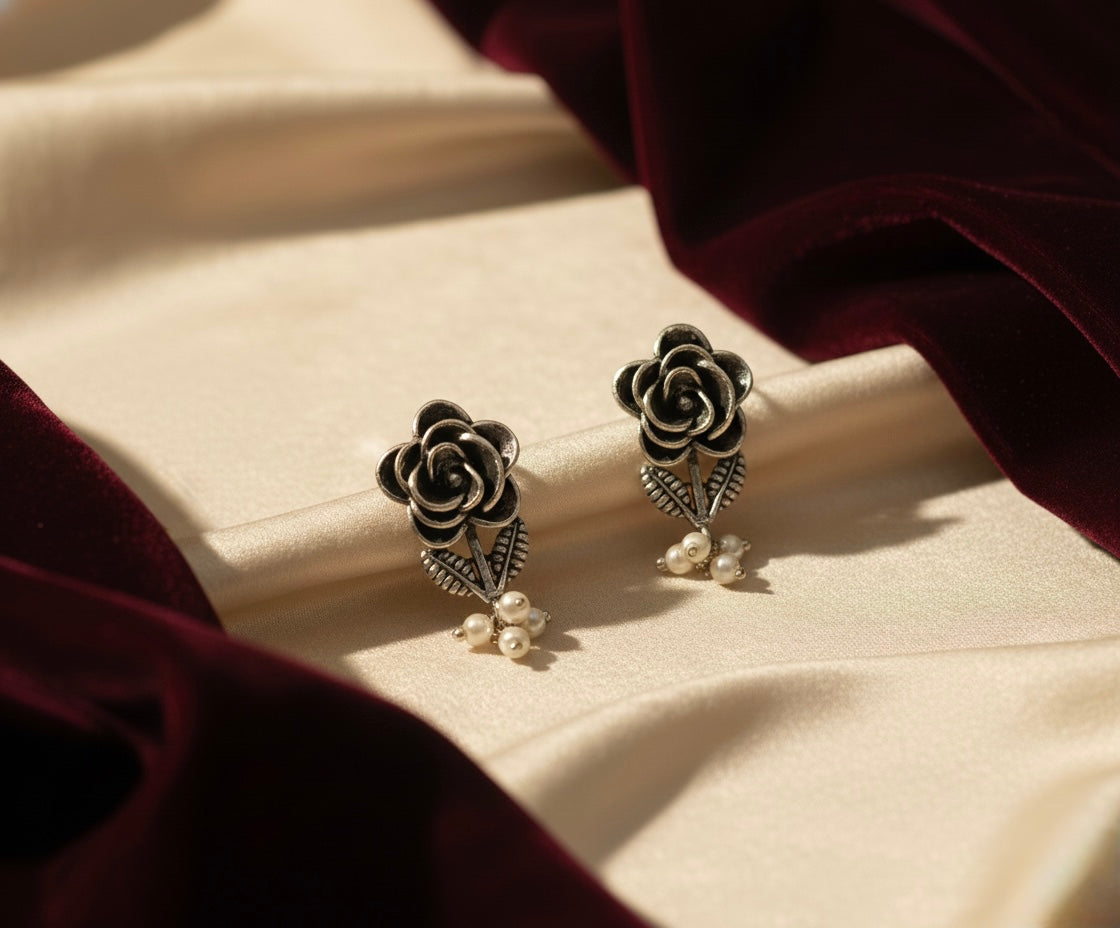 Set of 12 Oxidized Designer Stud Earrings with Folding Jewelry Box & Message Roll