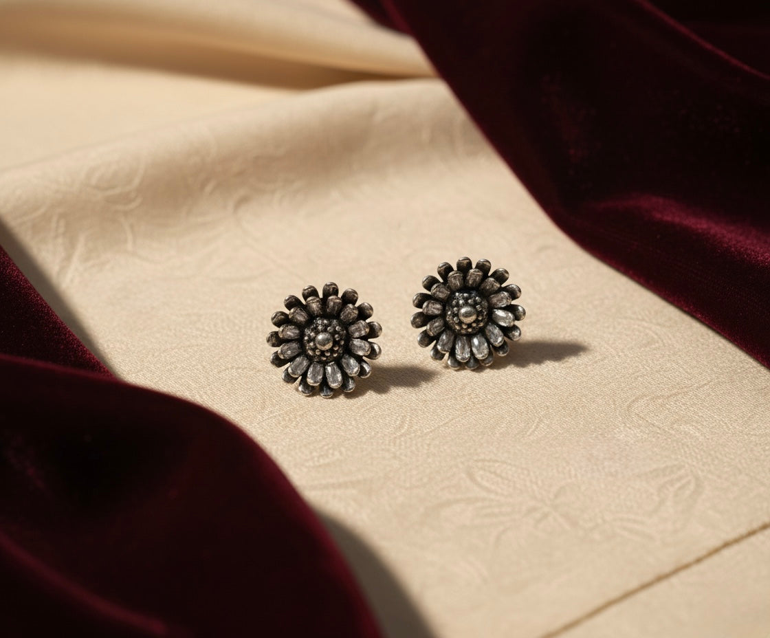 Set of 12 Oxidized Designer Stud Earrings with Folding Jewelry Box & Message Roll