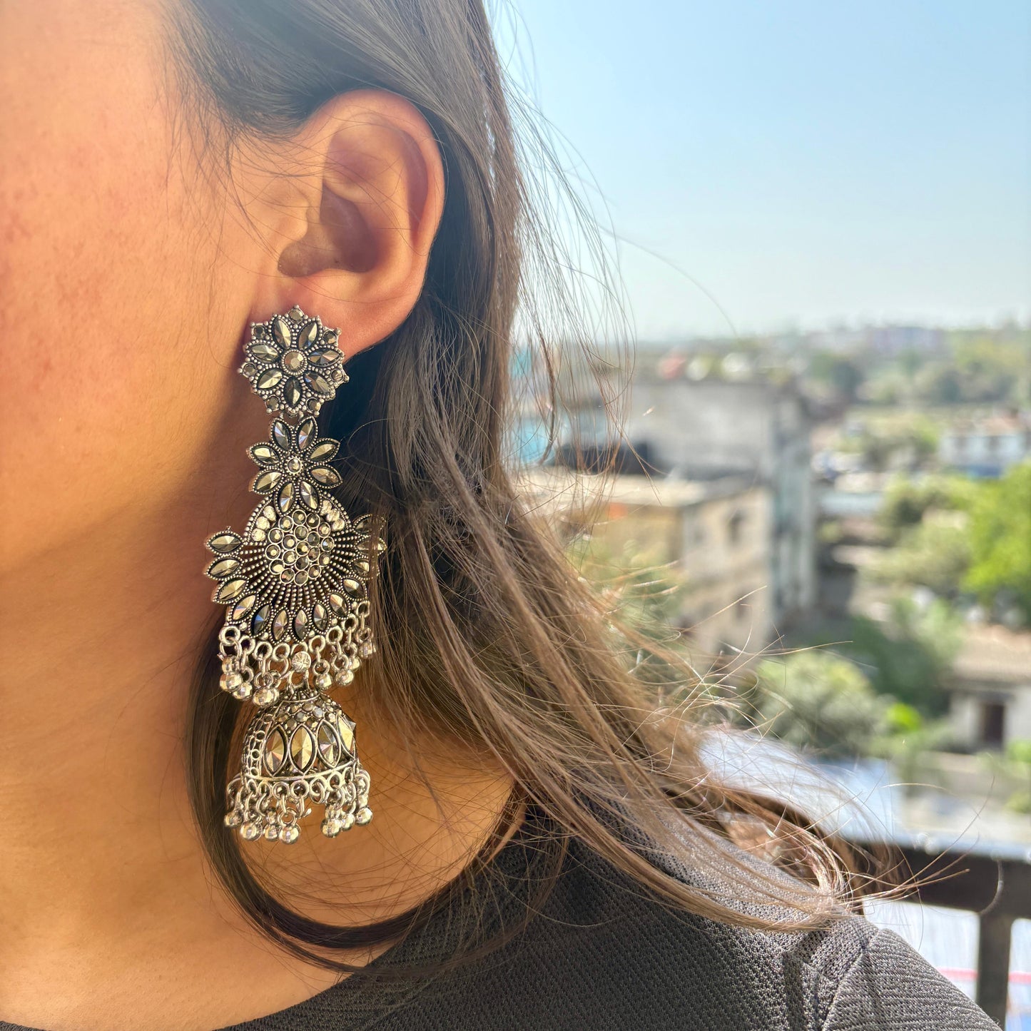 Oversized Silver-Plated Jhumka