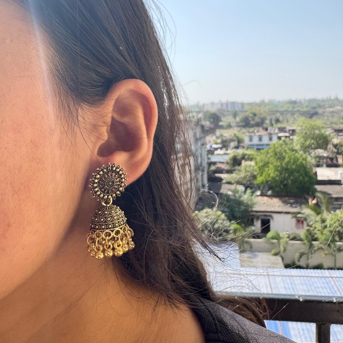 Golden Jhumka with beads