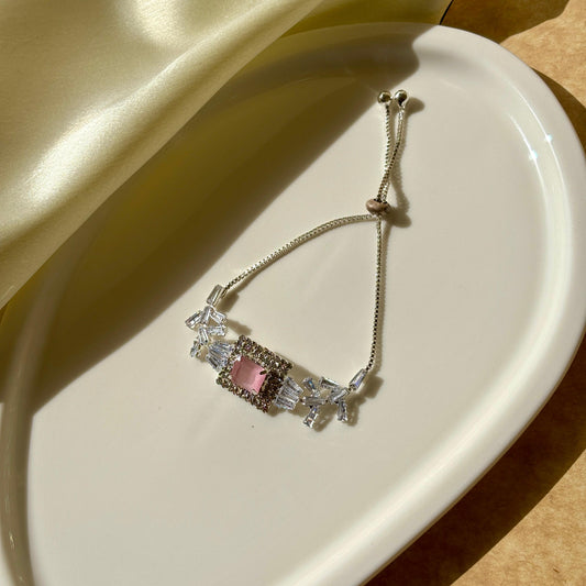 Charming Pink Stone Silver Bracelet