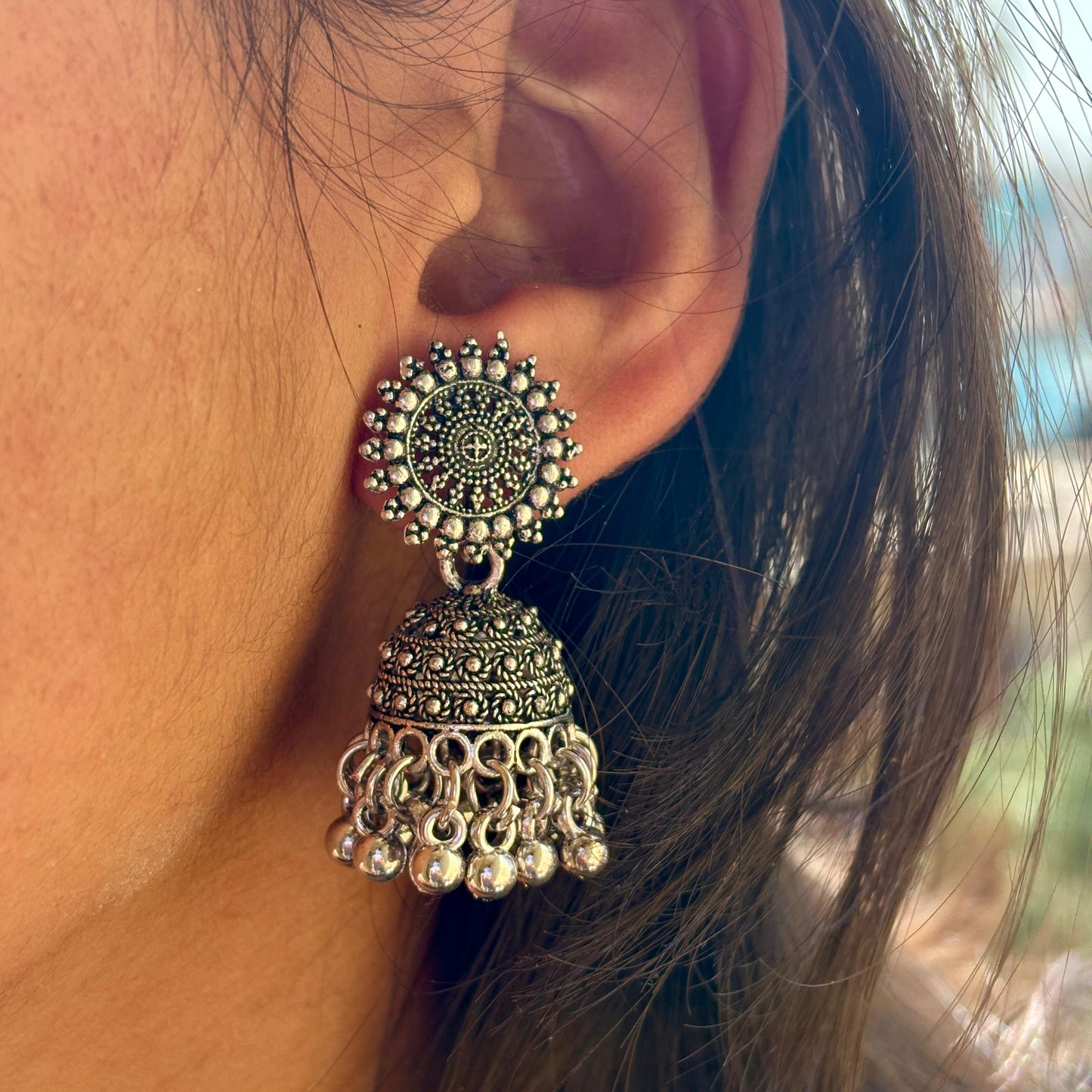 Silver Jhumka With beads