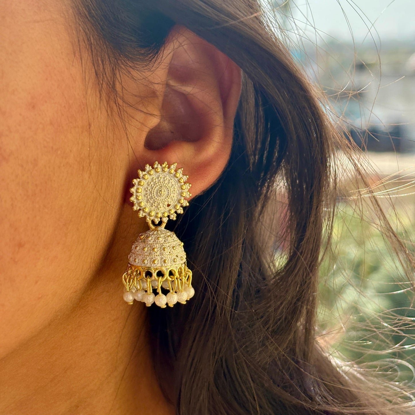 White Jhumka With beads