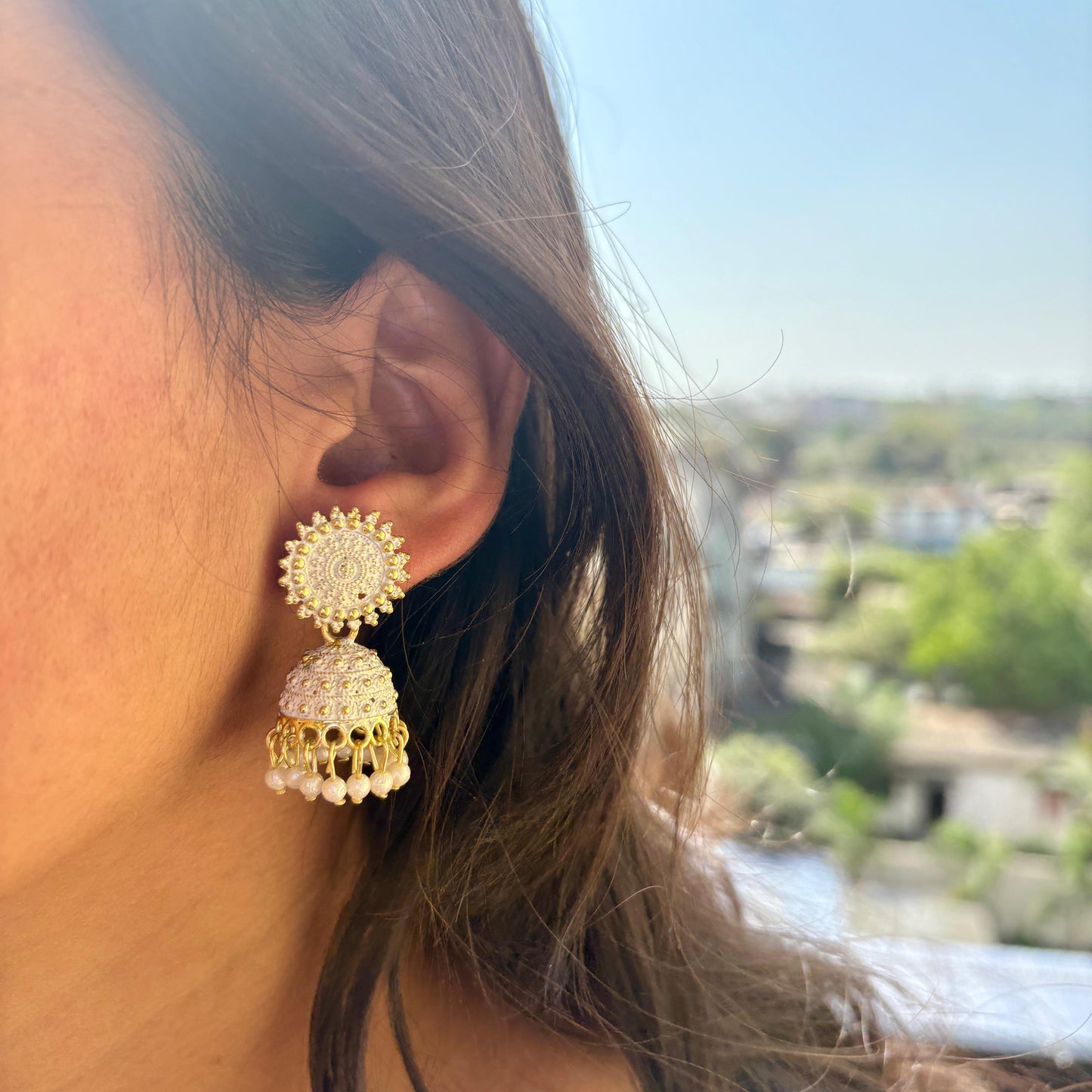 White Jhumka With beads