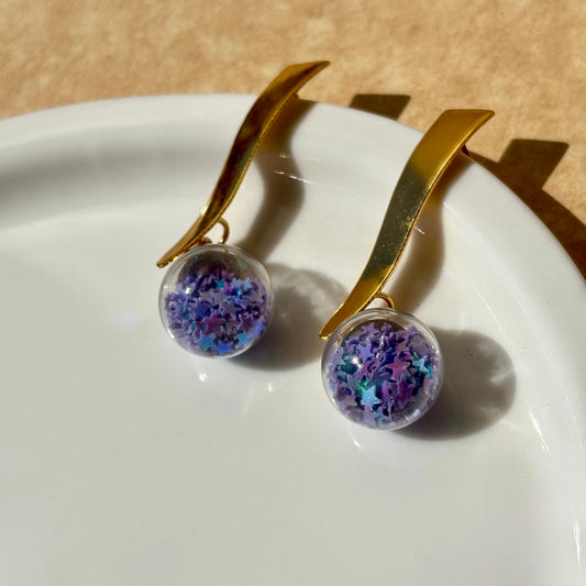 Glass Ball Charms with Floating Glitter Stars