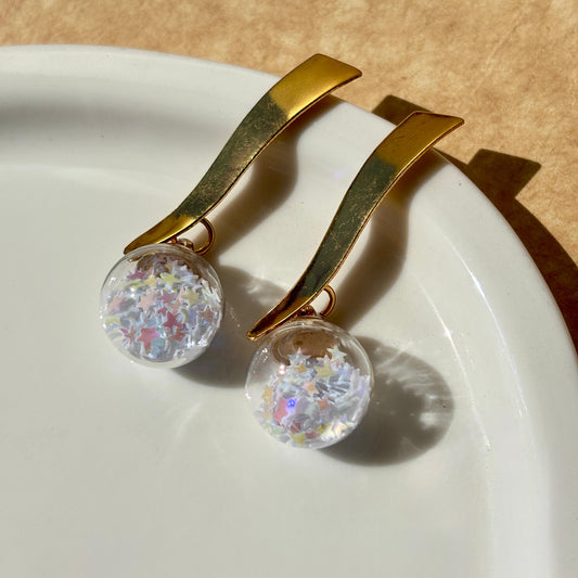 Glass Ball Charms with Floating Glitter Stars