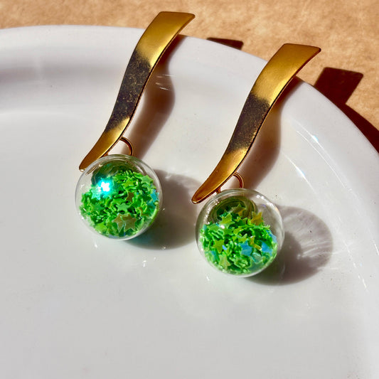 Glass Ball Charms with Floating Glitter Stars